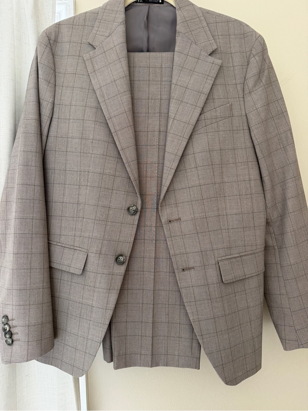 Zara Men's Taupe Windowpane Suit Blazer